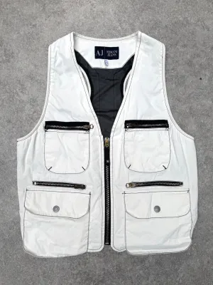 Armani Jeans White Utility Zip Vest