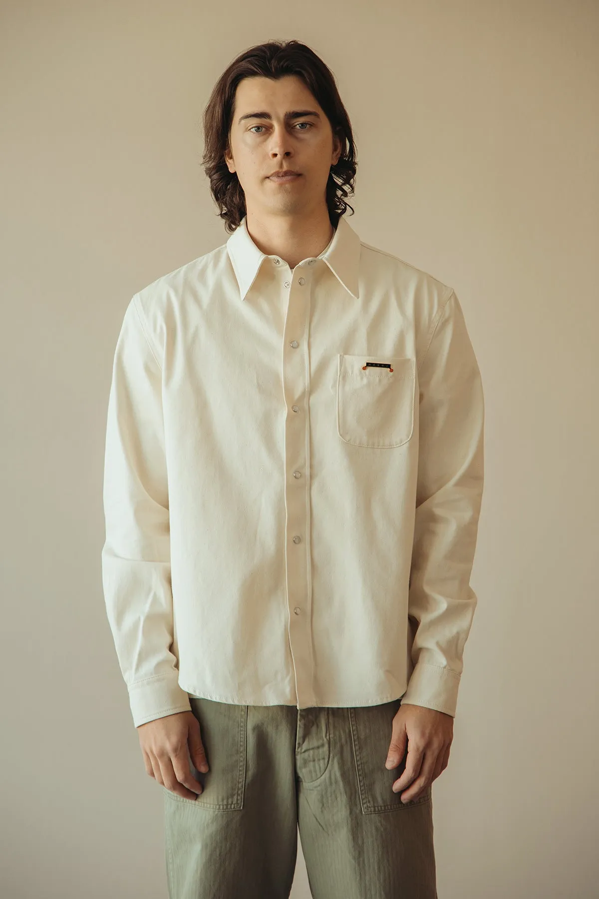 Colored Light Denim Western Shirt - Bone