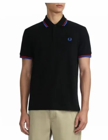 Fred Perry Blue Red Striped Black Polo Shirt