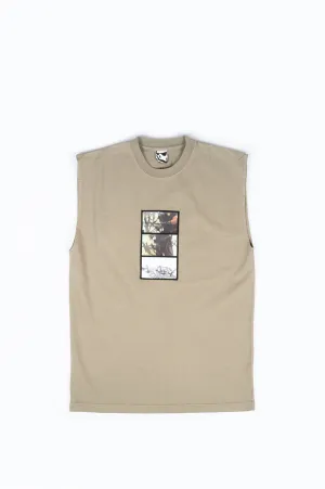 GR10K ALL SEASONS UTILITY SLEEVE LESS T-SHIRT WITH PATCH TAUPE