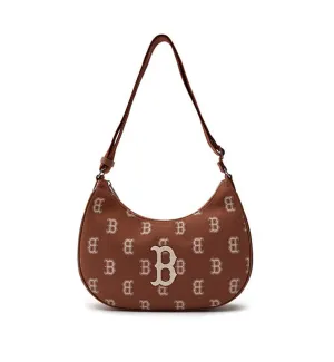 MLB Big Classic Monogram Jacquard L-Hobo Bag (Brown White)
