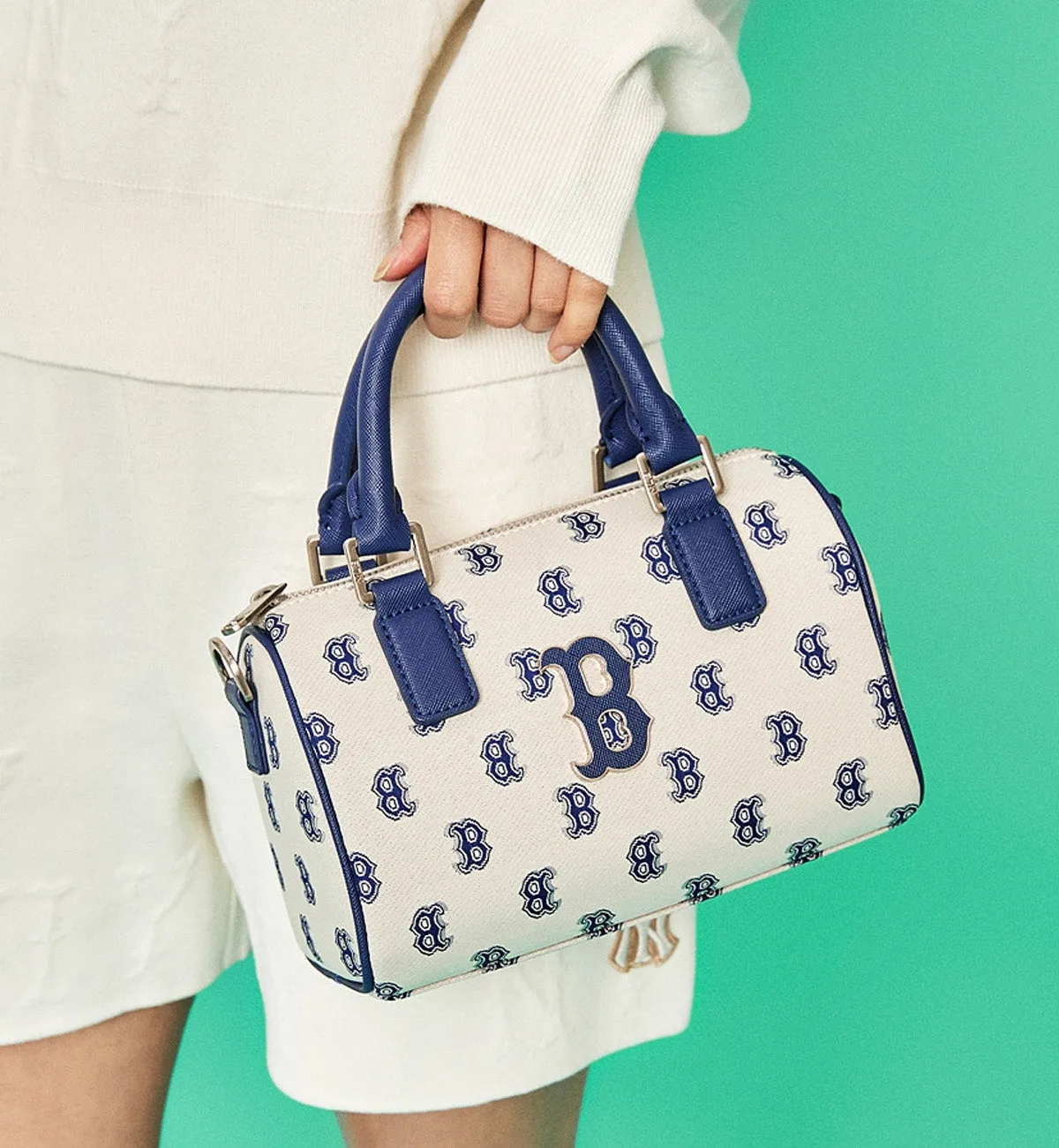 Monotive Coated Canvas S-Boston Bag (White Navy)