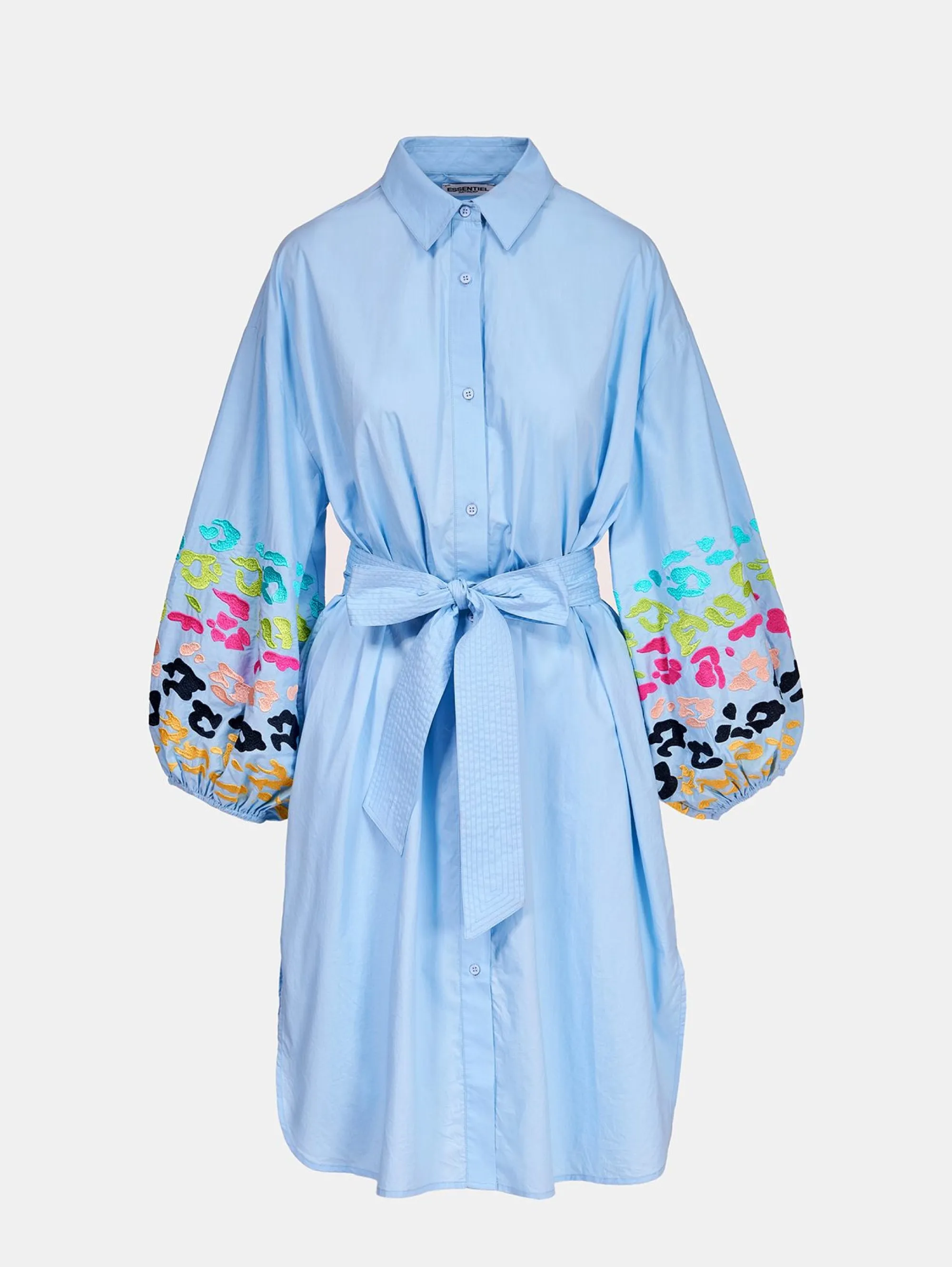 Shirt Dress with Blue Balloon Sleeves