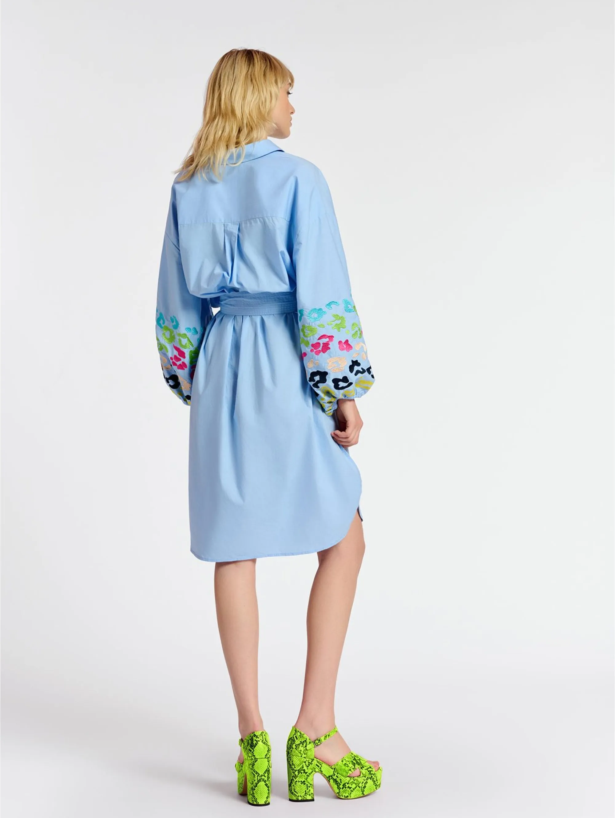 Shirt Dress with Blue Balloon Sleeves
