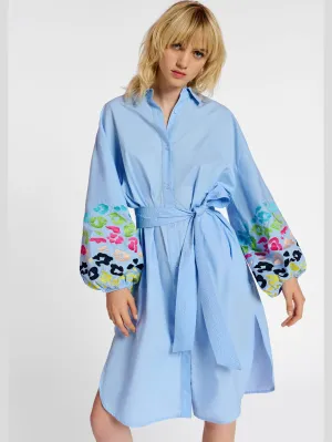 Shirt Dress with Blue Balloon Sleeves