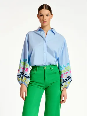 Shirt with Blue Embroidered Sleeves