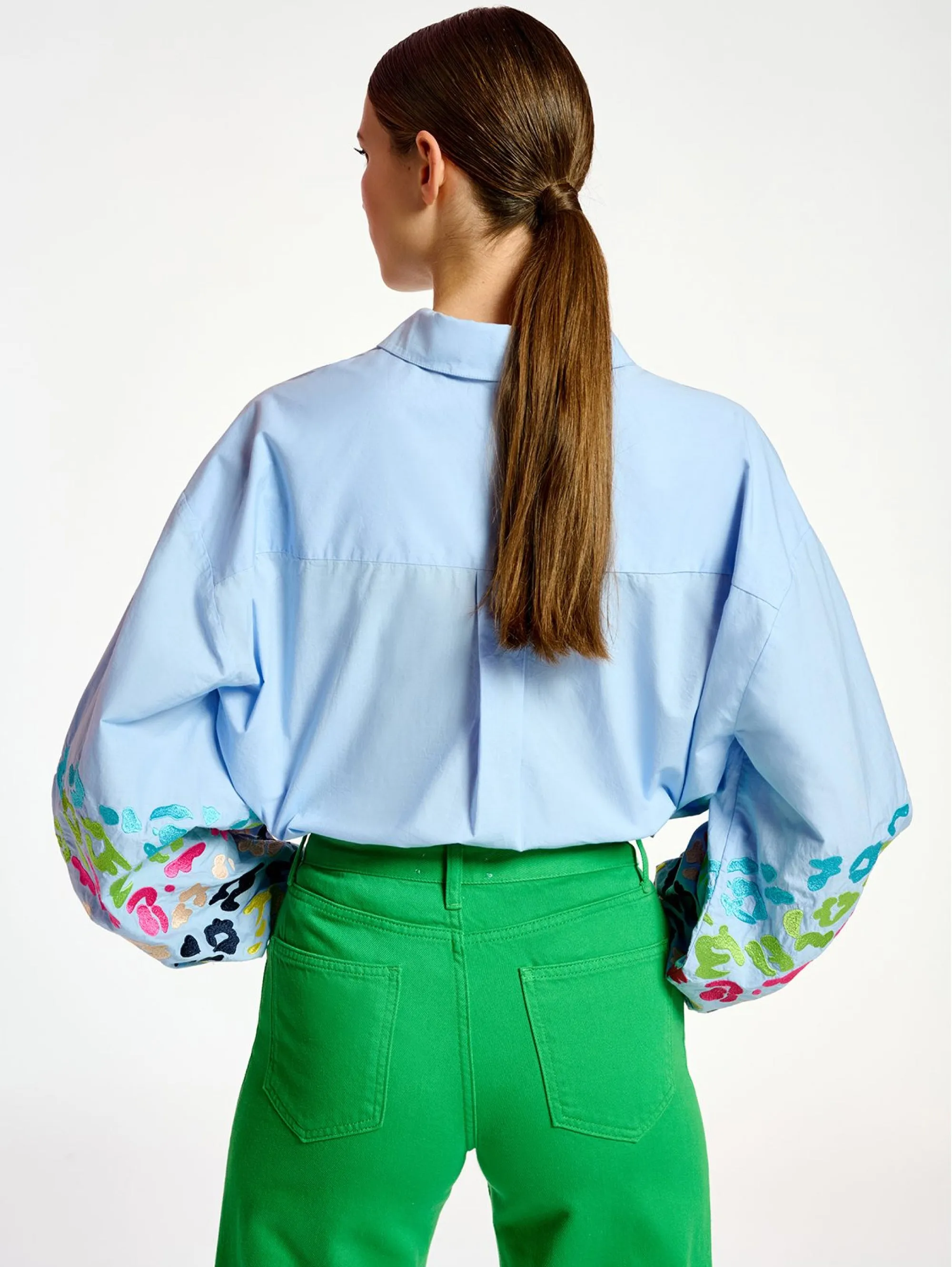 Shirt with Blue Embroidered Sleeves