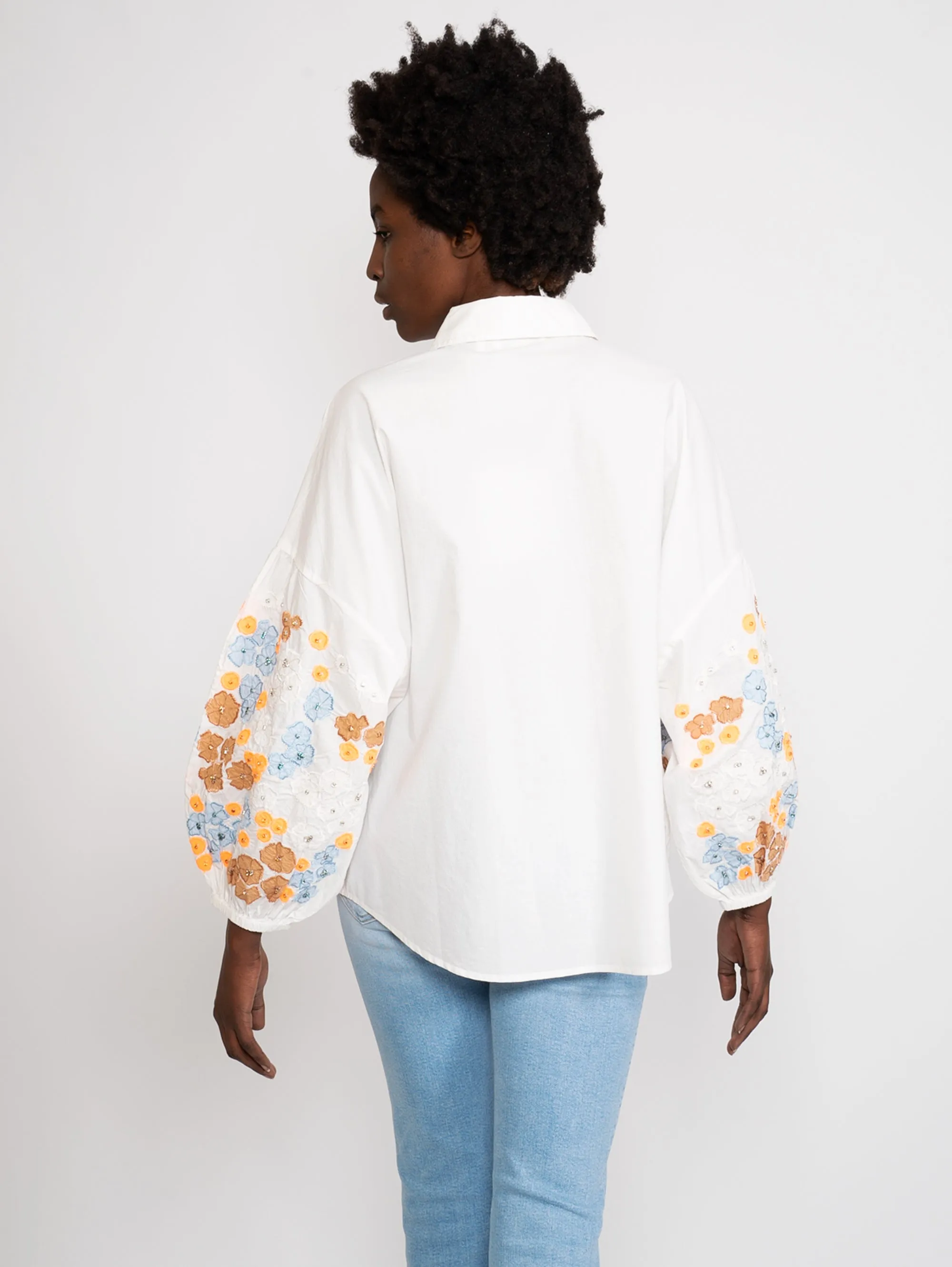 Shirt with White Embroidered Sleeves
