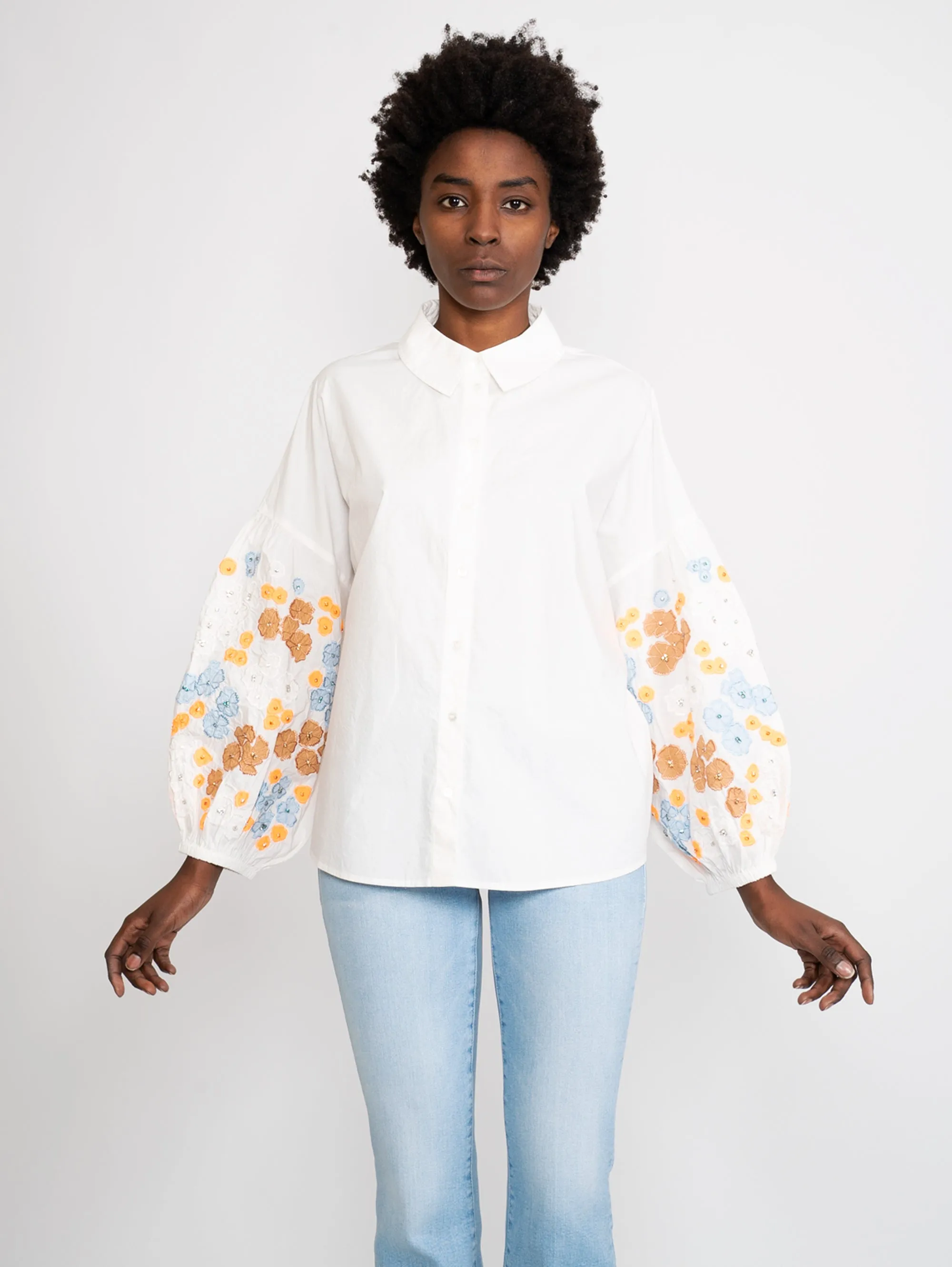 Shirt with White Embroidered Sleeves