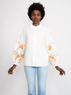 Shirt with White Embroidered Sleeves