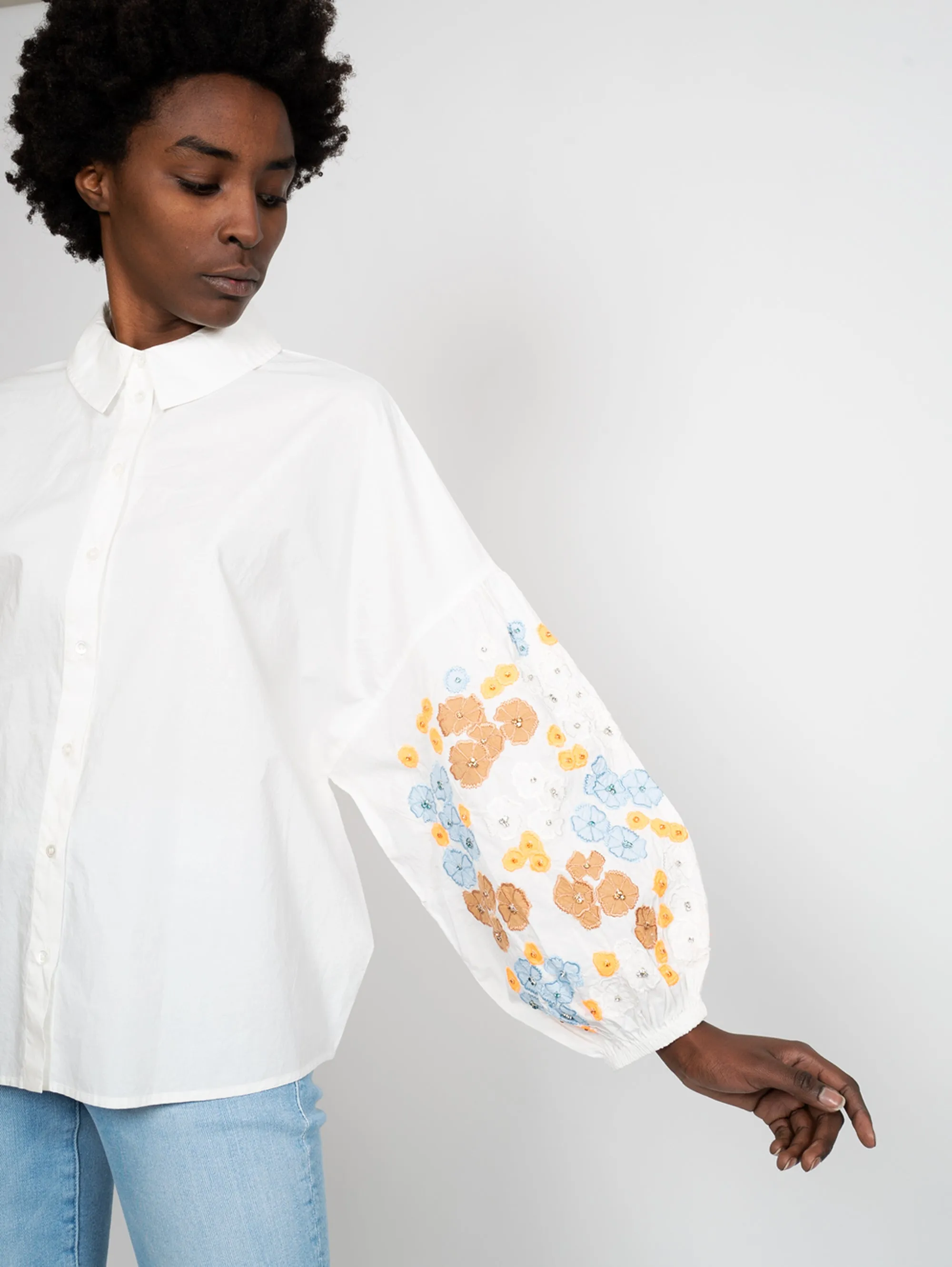 Shirt with White Embroidered Sleeves