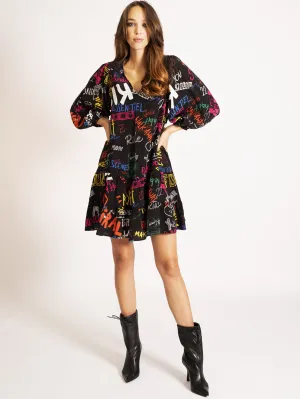 Short Dress with Black Print