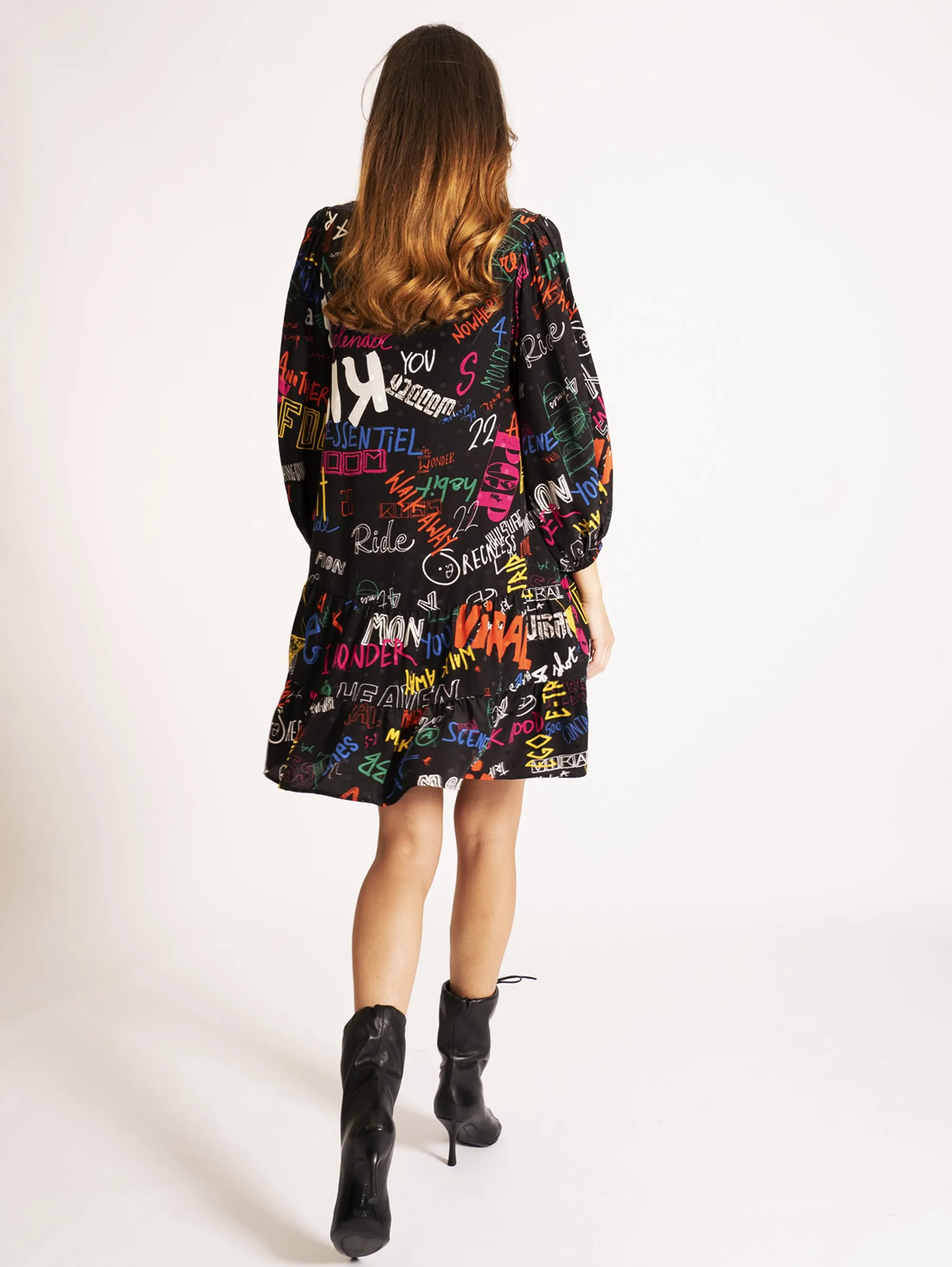 Short Dress with Black Print