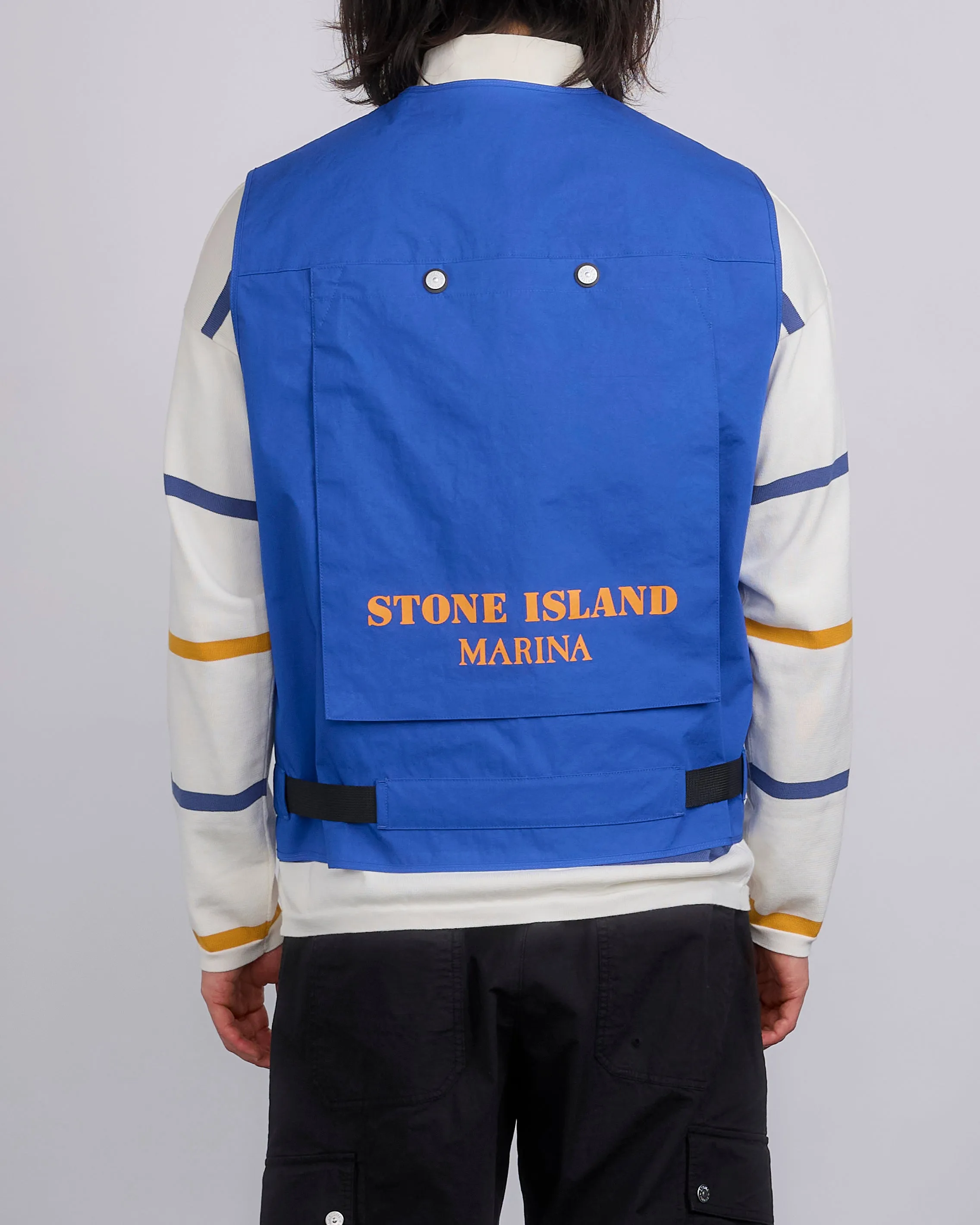 Stone Island Marina Aluminum Tela Cargo Vest Blue Marine