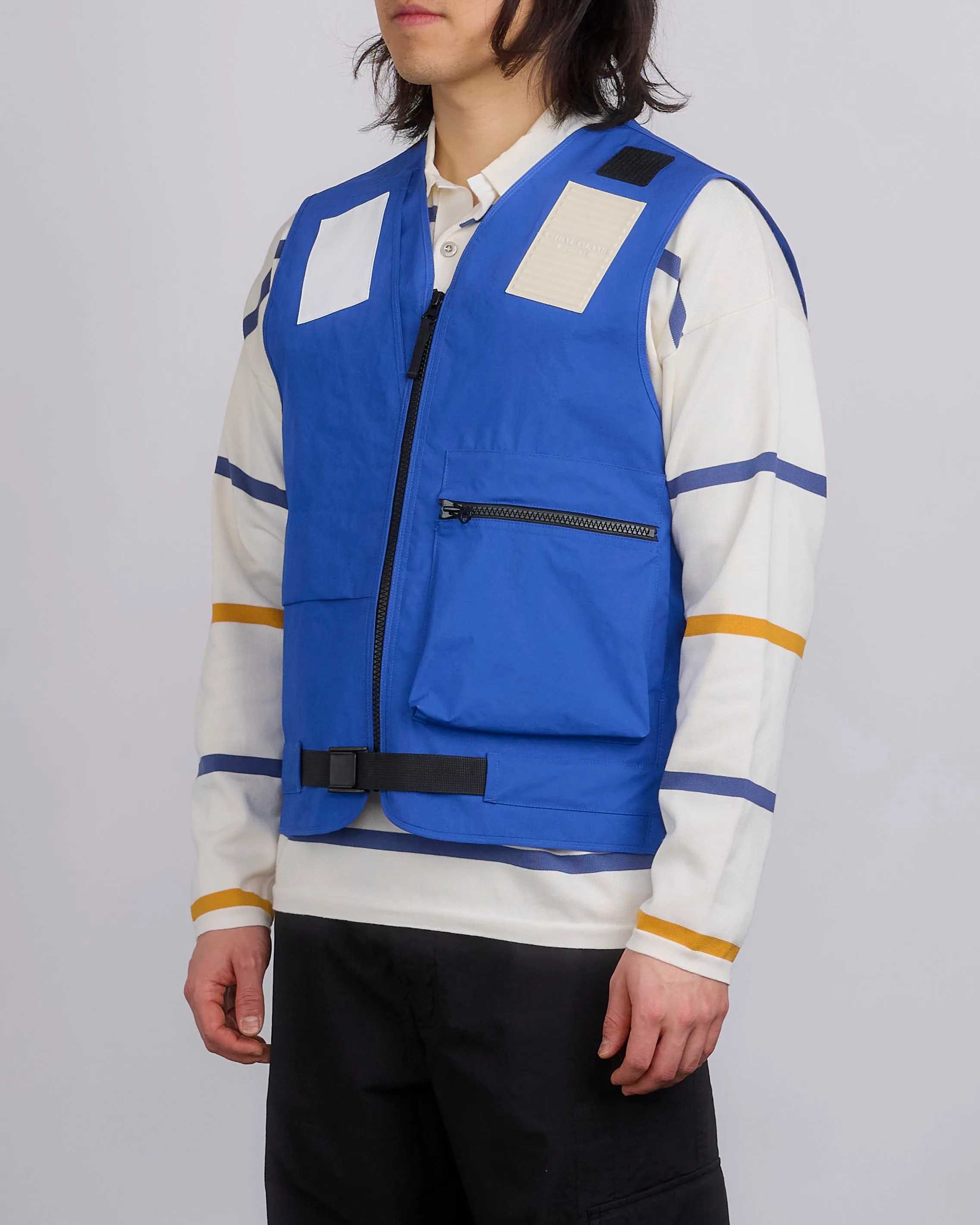 Stone Island Marina Aluminum Tela Cargo Vest Blue Marine