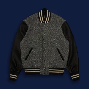 THE ALBANY - Black-Cream Herringbone Wool/Black Leather Classic Fit