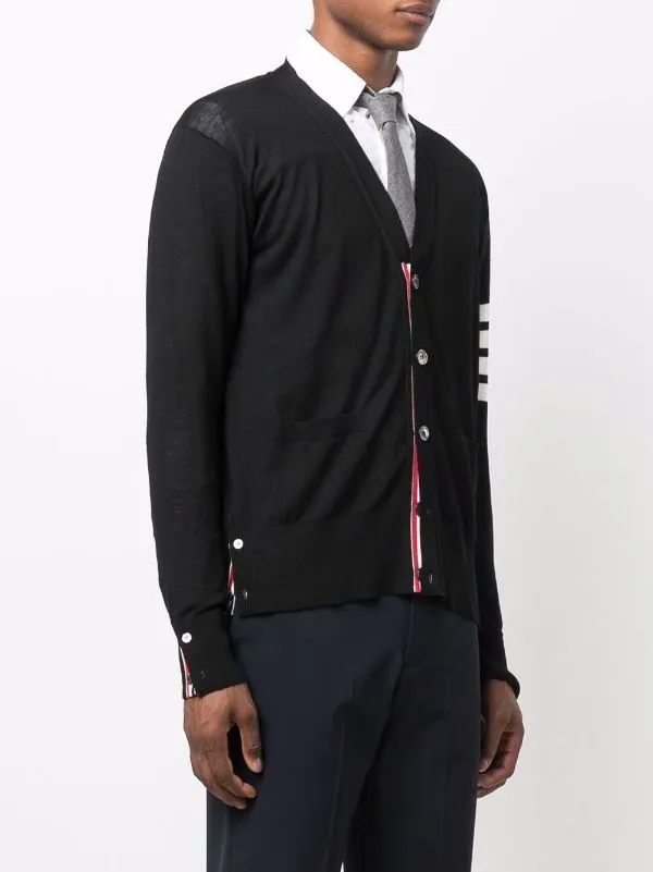 THOM BROWNE - Men Classic 4 Bar Merino Wool V-Neck Cardigan