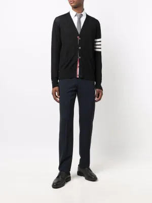 THOM BROWNE - Men Classic 4 Bar Merino Wool V-Neck Cardigan
