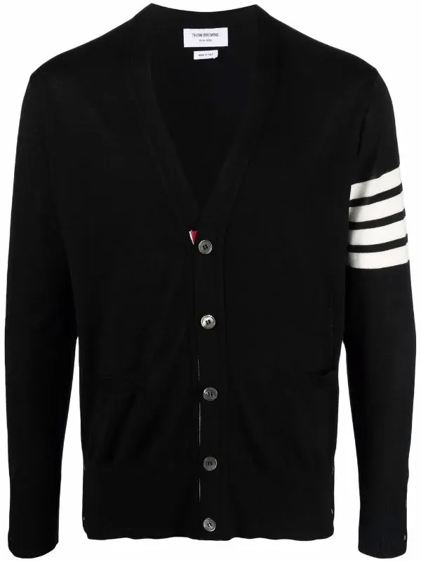 THOM BROWNE - Men Classic 4 Bar Merino Wool V-Neck Cardigan