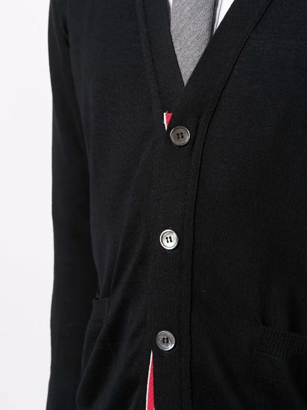 THOM BROWNE - Men Classic 4 Bar Merino Wool V-Neck Cardigan