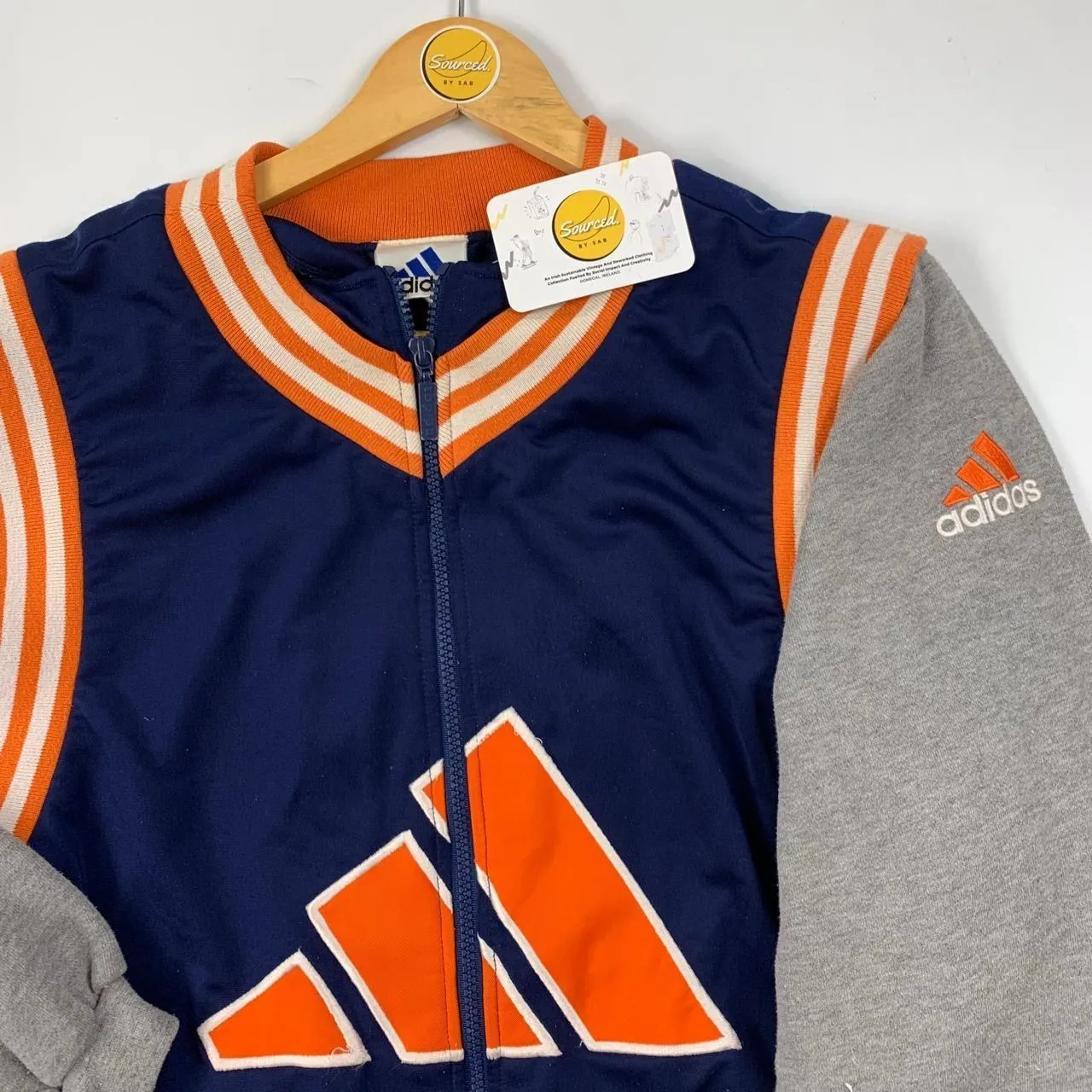 Vintage Adidas 90's Navy And Grey Zippy (S)