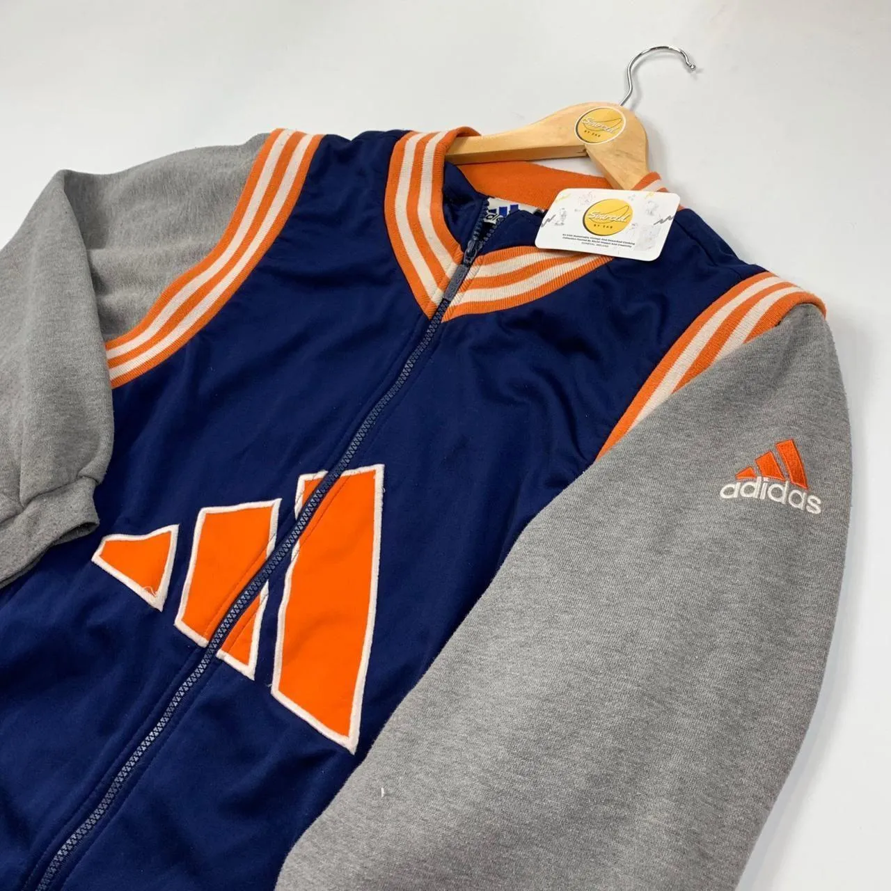 Vintage Adidas 90's Navy And Grey Zippy (S)